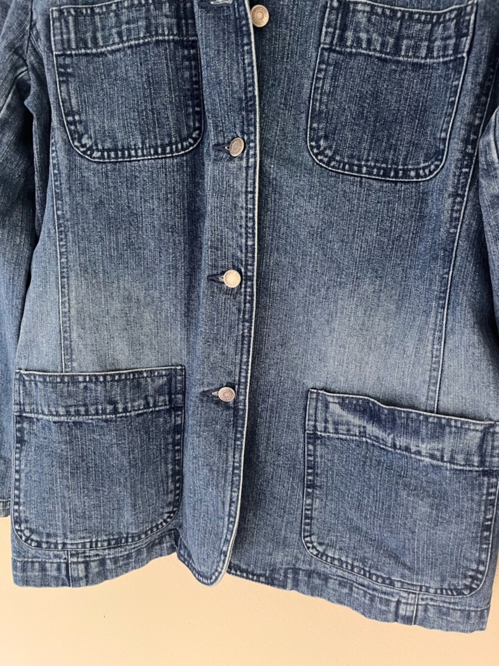 Liz Clairborn Vintage Womens Denim Jacket S/M 90s Y2K Chore Utility Barn Pockets - Picture 2 of 11